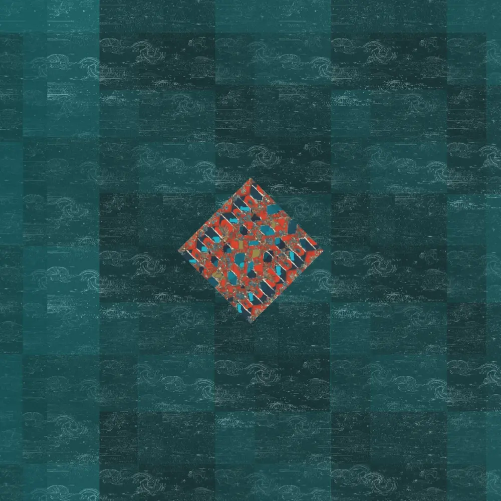 Chambers EP cover: a small vermilion diamond on a field of deep teal tiles
